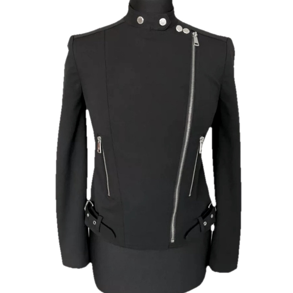 LAUREN RALPH LAUREN Black Moto Jacket Corporate Goth Blazer Women’s Petite 10P